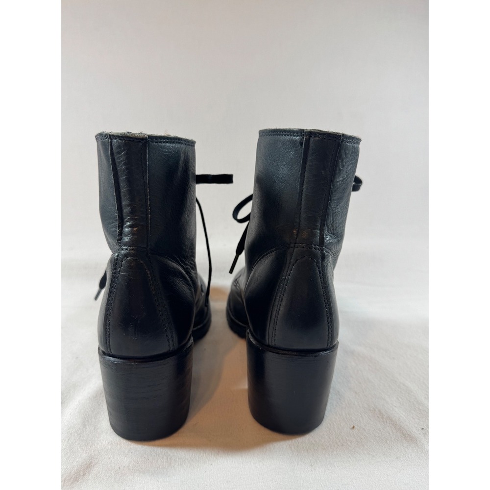 Frye Sabrina 6G Black Leather Lace Up Combat Boots Vibram Sole Block Heel - Picture 6 of 11